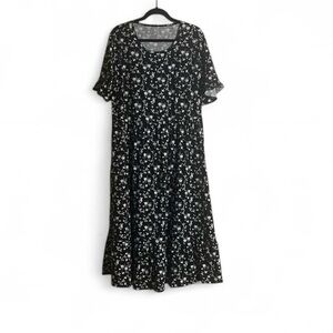 Styleword Dress Sz XXL Black Floral Flowy Feminine Tiered Ruffled Sleeves/Hem